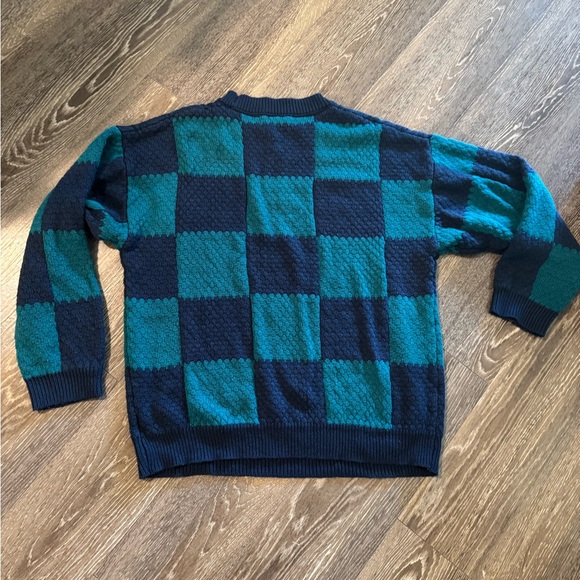Wild Fable Teal and Navy Checkered Crewneck Sweater - Picture 2 of 4